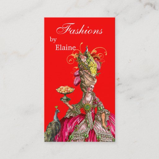Customizable Marie Antoinette peacock and cake Business Card Templates
