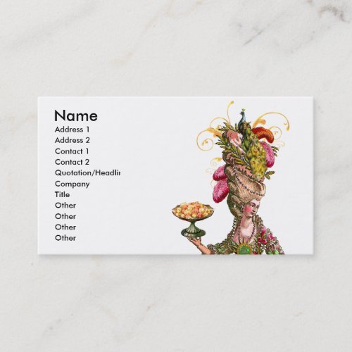 Marie Antoinette &amp; Peacock Pastry Business Cards