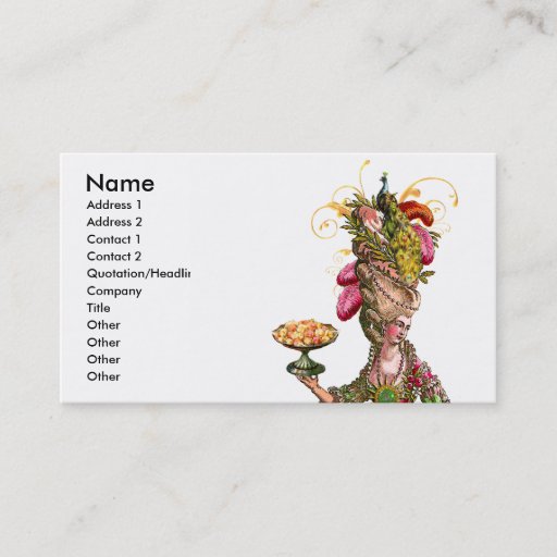 Customizable Marie Antoinette &amp; Peacock Pastry Business Cards
