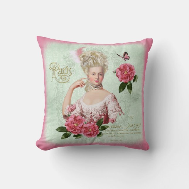 Marie Antoinette Pink Damask Peony Pillow　cushion Throw Pillow (Front)