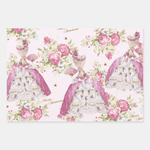 Marie Antoinette Pink Floral Rose Wrapping Paper Sheets