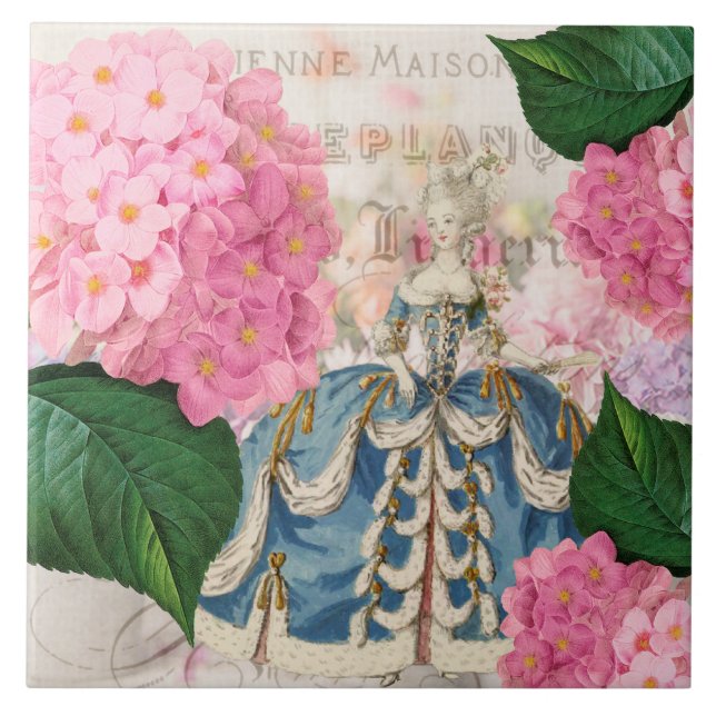 Marie Antoinette Pink Hydrangea Ceramic Tile (Front)