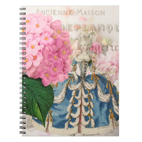 Marie Antoinette Pink Hydrangea French Notebook