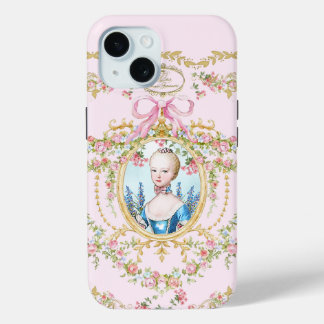Marie Antoinette pink rose frame iphone iPhone 15 Case