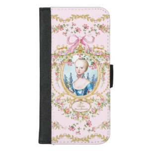 Marie Antoinette pink rose frame iPhone 8/7 Plus Wallet Case