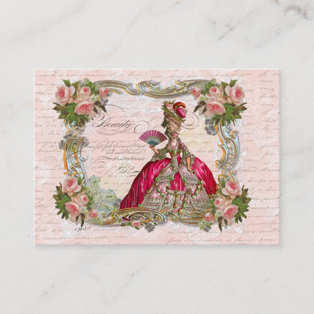 Marie Antoinette & Pink Roses Business Card (Front)