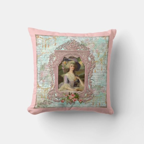 Marie Antoinette Pink Roses Throw Pillow