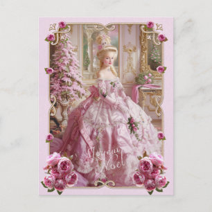 Marie Antoinette pink tree Roses Christmas Holiday Postcard