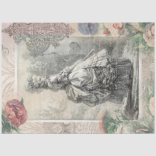 Marie Antoinette Pink Watercolor Flowers Decoupage Tissue Paper