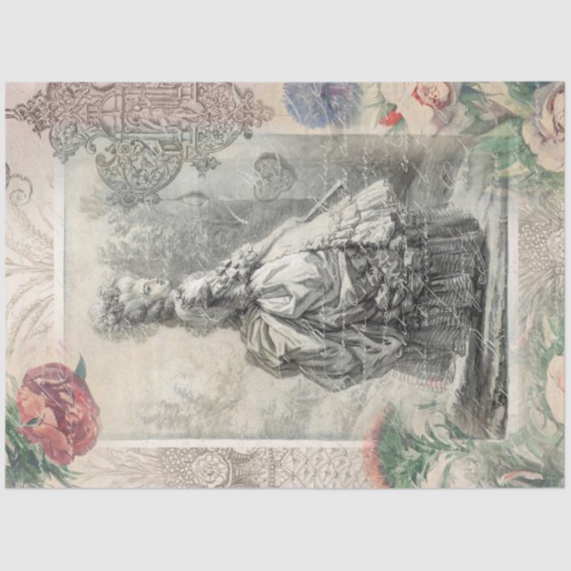Marie Antoinette Pink Watercolor Flowers Decoupage Tissue Paper (Front)