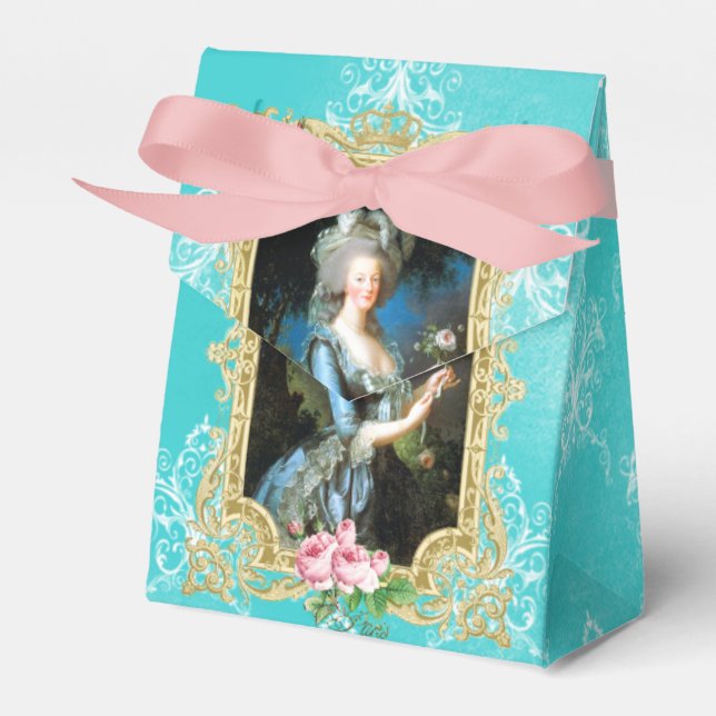 Marie Antoinette Portrait Blue Damask Favor Box (Front Side)