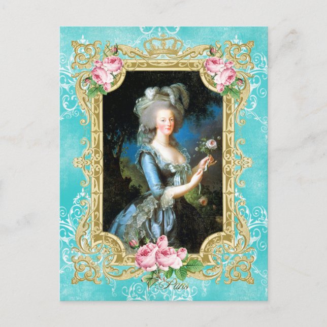 Marie Antoinette Portrait Blue Damask Postcard (Front)