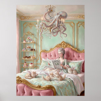 Marie Antoinette queen and the octopus. Surreal Poster