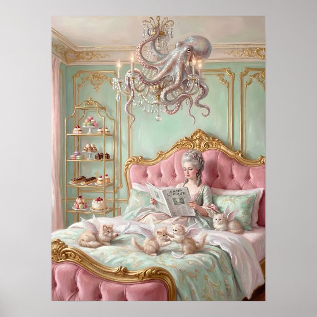 Marie Antoinette queen and the octopus. Surreal Poster (Front)