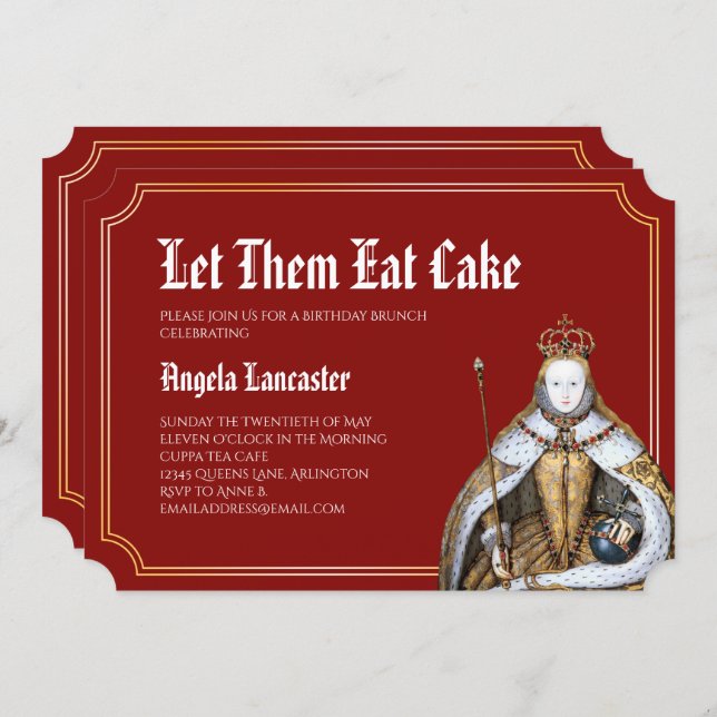 Marie Antoinette Red Birthday Brunch Party Invitation (Front/Back)