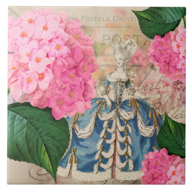 Marie Antoinette Redoute Hydrangea Ceramic Tile (Front)