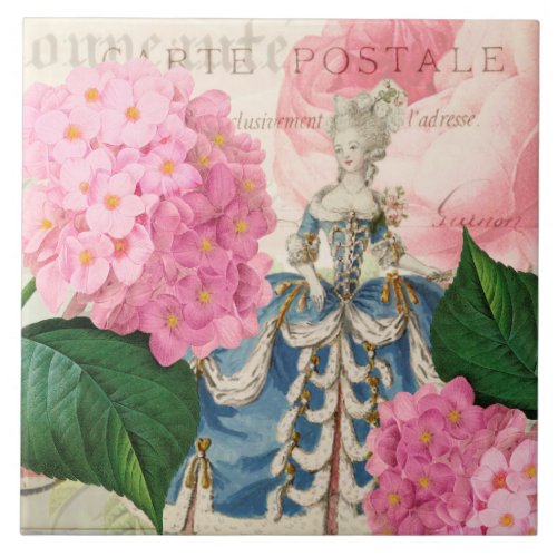Marie Antoinette Redoute Hydrangea Ceramic Tile