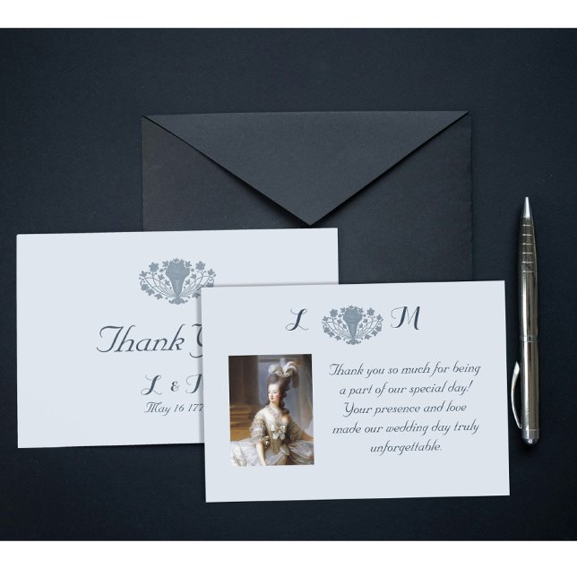 Marie Antoinette Rococo Dusty Blue Photo Thank You Card (Creator Uploaded)