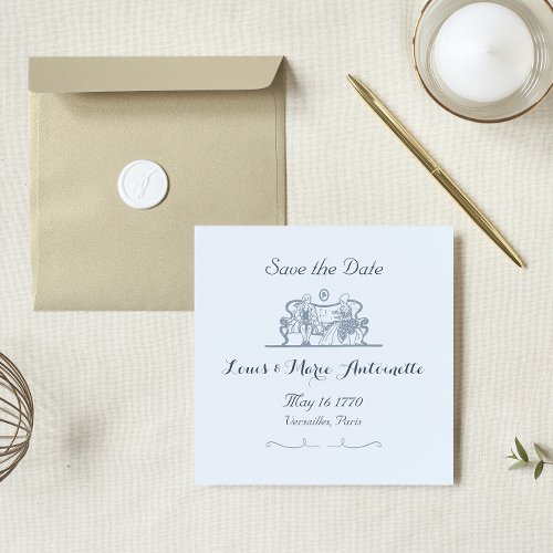 Marie Antoinette Rococo Dusty Blue Save the Date Note Card