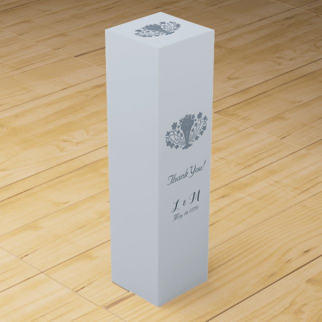 Marie Antoinette Rococo Dusty Blue Thank You Wine Box (Front)