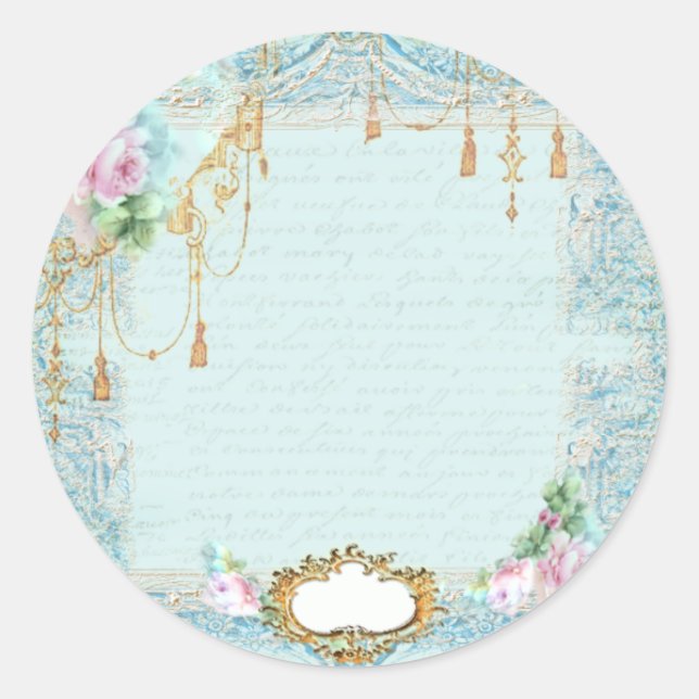 Marie Antoinette Roses and Lace Stationery/Cards Classic Round Sticker (Front)