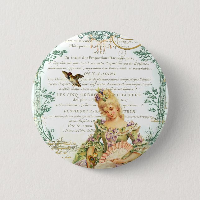 Marie Antoinette & Sparrow Pinback Button (Front)