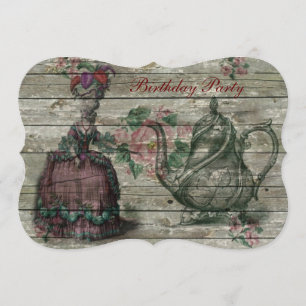 marie antoinette tea pot floral birthday party invitation