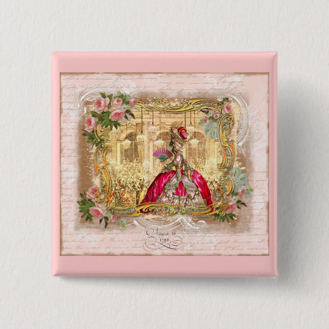 Marie Antoinette Versailles Party Pink Button (Front)