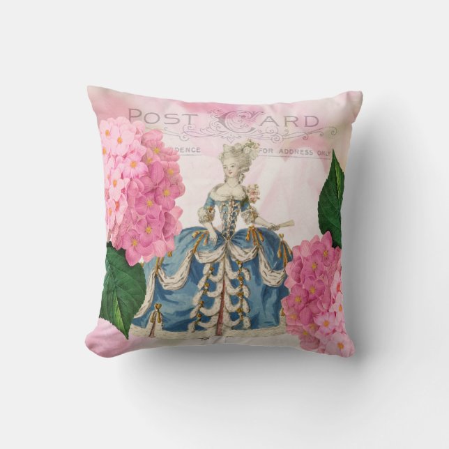 Marie Antoinette Vintage Throw Pillow (Front)