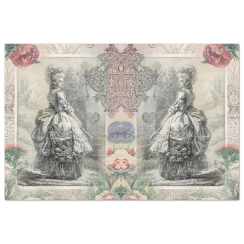 Marie Antoinette Watercolor Flowers Pair Decoupage Tissue Paper