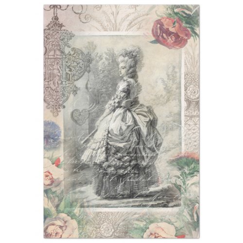 Marie Antoinette Watercolor Pink Flowers Decoupage Tissue Paper