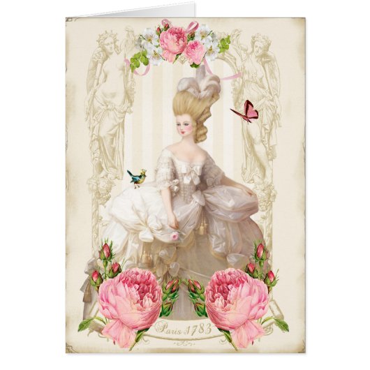 Marie Antoinette White Dress&Pink Roses card (Front)