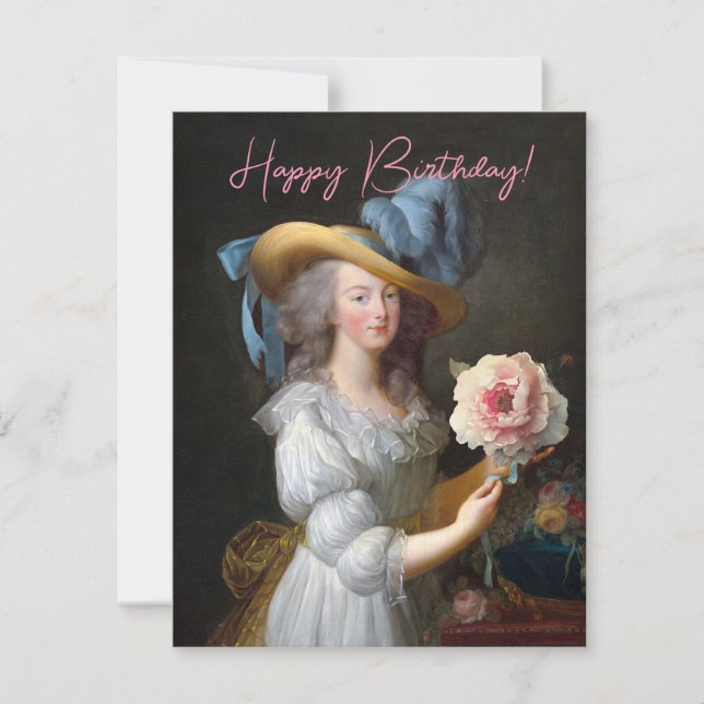 Marie Antoinette with a pink peony Happy Birthday (Front)