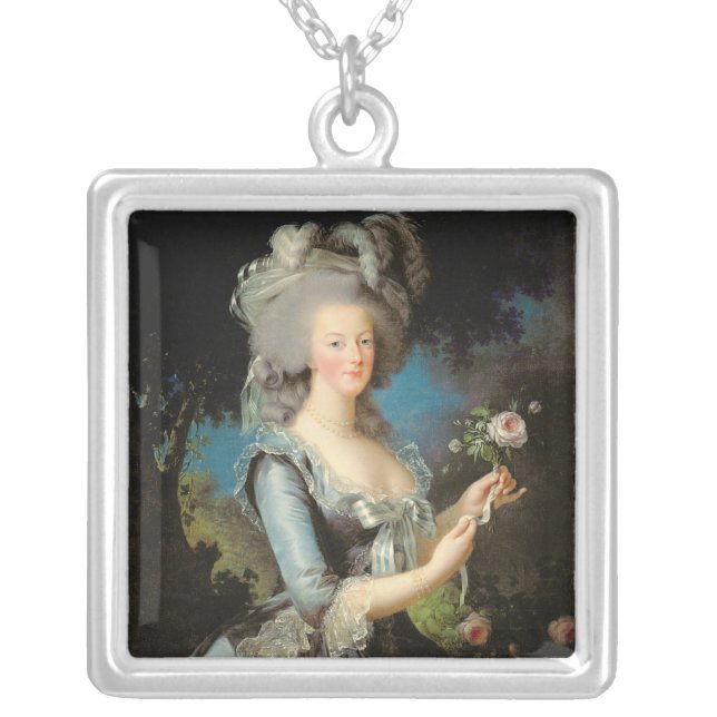 Marie Antoinette  with a Rose, 1783 Silver Plated Necklace (Front)