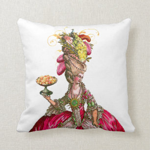Marie Antoinette with Cakes and Peacock Throw Pillow