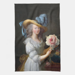 Marie Antoinette with Pink Anemone Flower Kitchen Towel