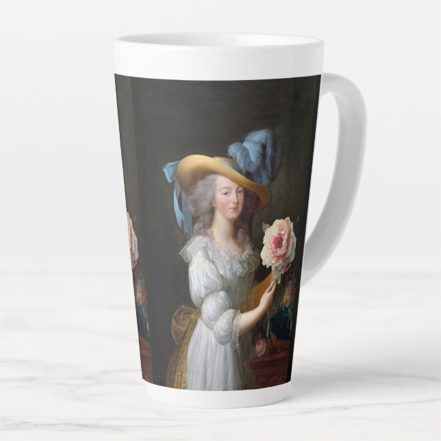 Marie Antoinette with Pink Anemone Flower Latte Mug (Right Angle)