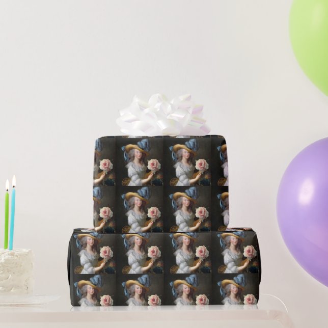 Marie Antoinette with Pink Anemone Flower Wrapping Paper (Party Gifts)