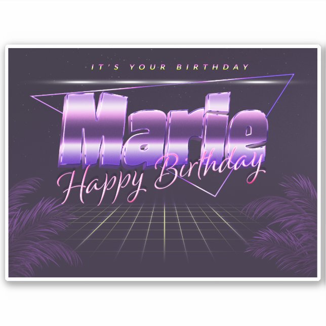 Marie first name purple retro sticker birthday (Front)