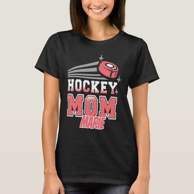 Marie Hockey Mom With Puck Womens T-Shirt (Front)
