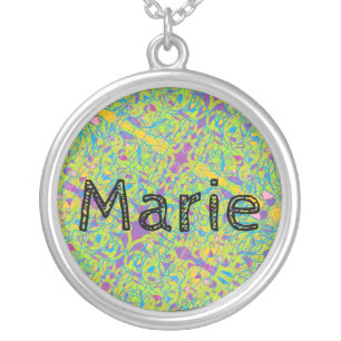 Marie name with abstract art font,sari look silver plated necklace