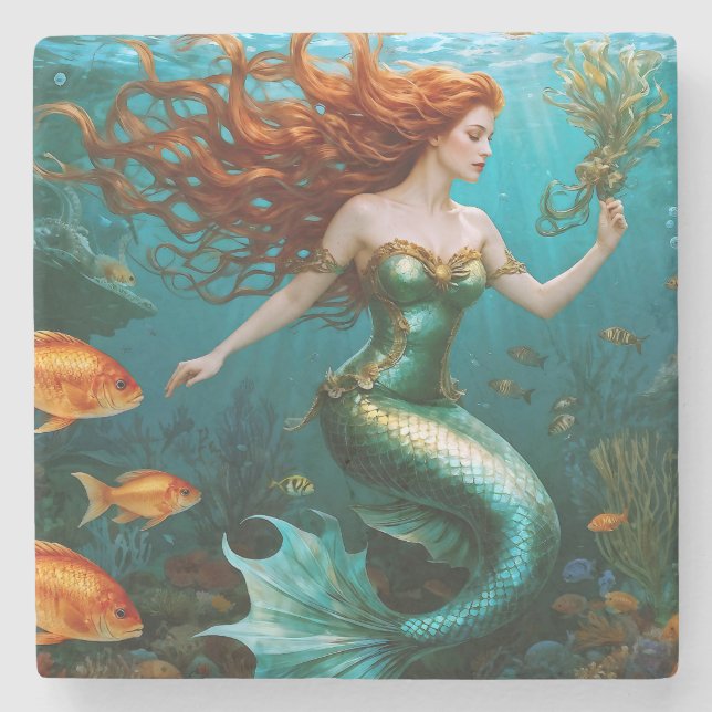 “Marielle” – Beautiful Dancing Mermaid Stone Coaster (Front)