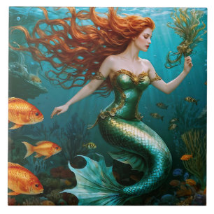“Marielle” V2 – Beautiful Dancing Mermaid Ceramic Tile