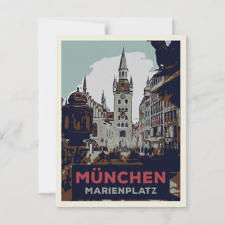 Marienplatz Munich City Center Illustration Postcard