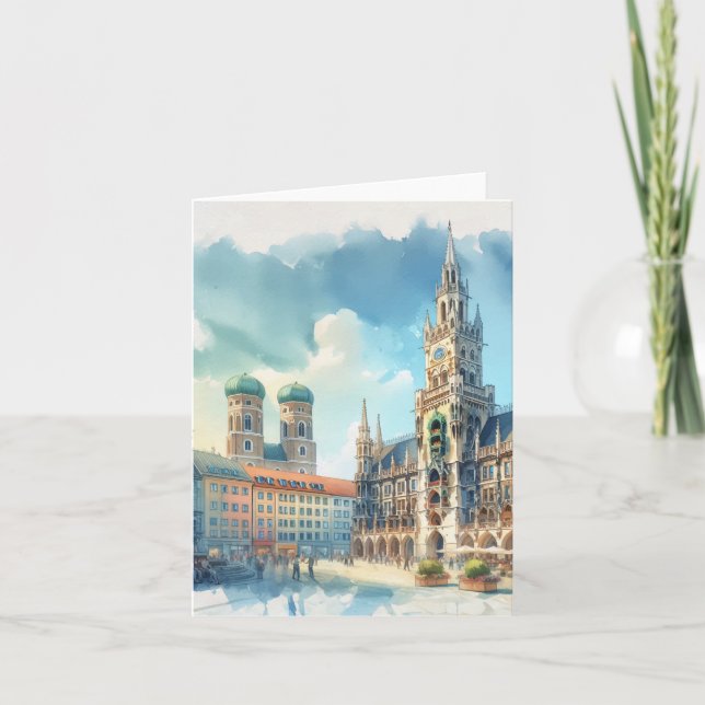Marienplatz Munich Germany Watercolor Card (Front)