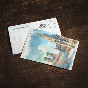 Marienplatz Munich Germany Watercolor Postcard