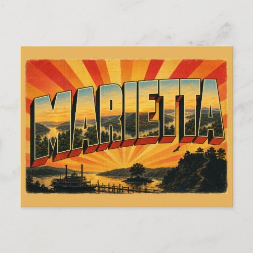 Marietta Ohio River Confluence Forested Hills Art Postcard