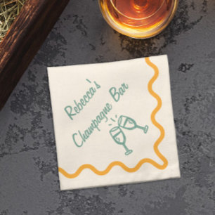 Marigold and Teal Champagne Home Bar Custom Cloth Napkin