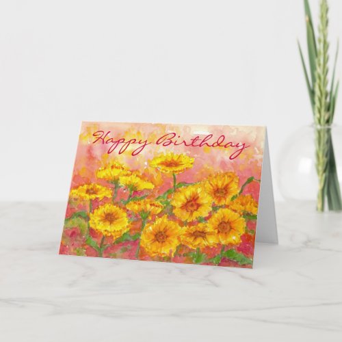 Marigold Autumn Flower Watercolor Birthday Card