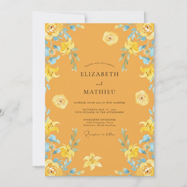 Marigold Azure Lily Wedding Invitation (Front)